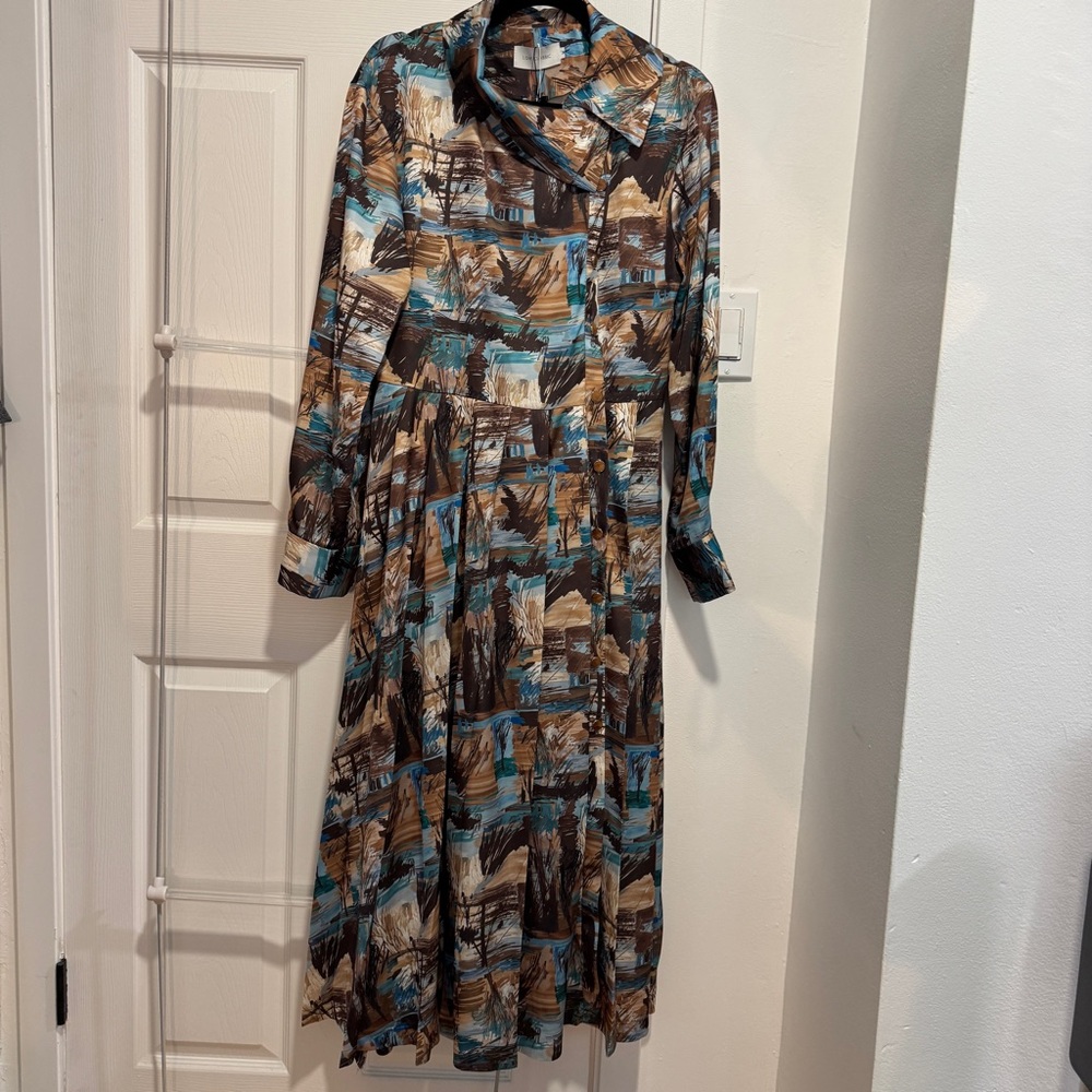 NWT Low Classic Multicolor Printed Long Sleeve Midi/ maxi Dress Sz M